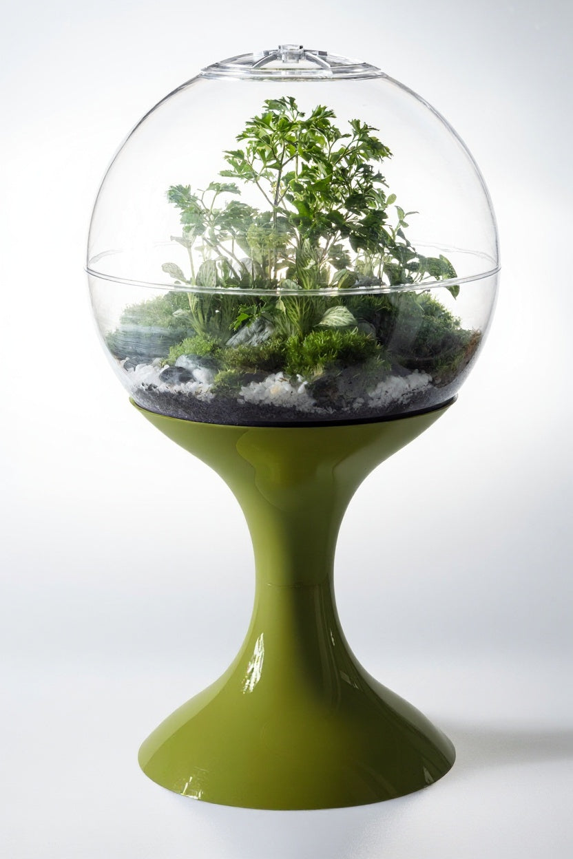 Atomic Space Age Terrarium, Atomic Green: planted specimen, studio hero